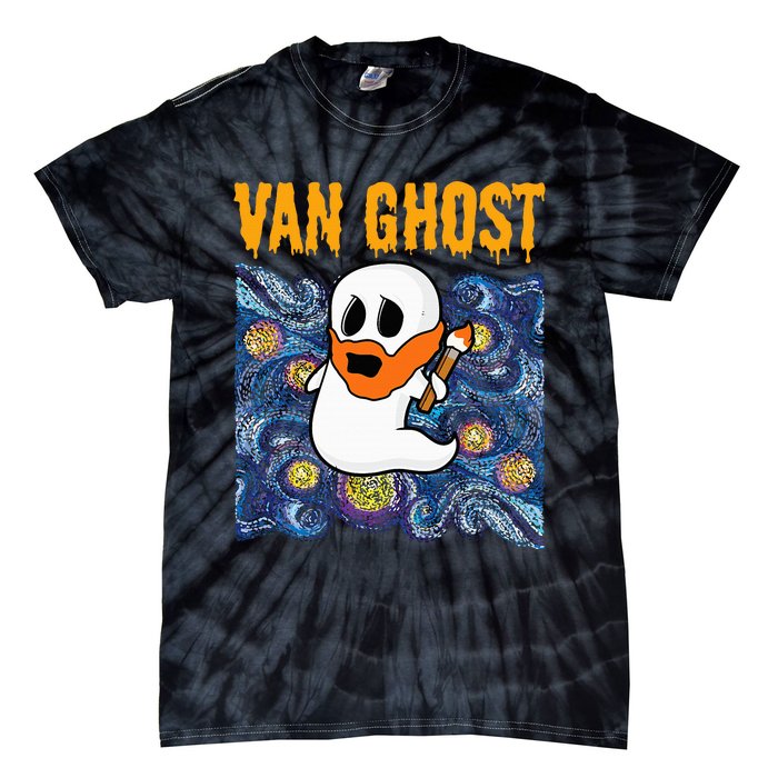 Van Ghost Art Teacher Halloween Van Gogh Starry Night Tie-Dye T-Shirt