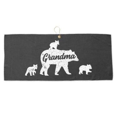 Vintage Grandma Bear 3 Cubs Mother's Day Large Microfiber Waffle Golf Towel