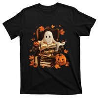 Vintage Ghost Book Reading Pumpkin Gothic Halloween Teachers T-Shirt