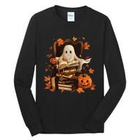 Vintage Ghost Book Reading Pumpkin Gothic Halloween Teachers Tall Long Sleeve T-Shirt