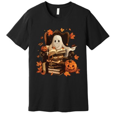 Vintage Ghost Book Reading Pumpkin Gothic Halloween Teachers Premium T-Shirt