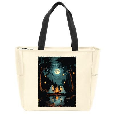 Vintage Ghost Book Reading Camping Gothic Halloween Teachers Zip Tote Bag
