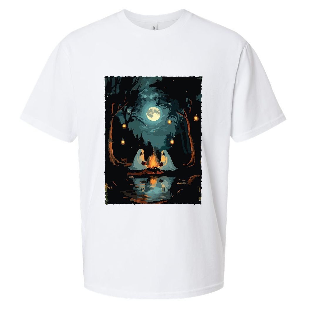 Vintage Ghost Book Reading Camping Gothic Halloween Teachers Sueded Cloud Jersey T-Shirt