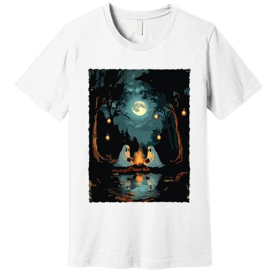 Vintage Ghost Book Reading Camping Gothic Halloween Teachers Premium T-Shirt