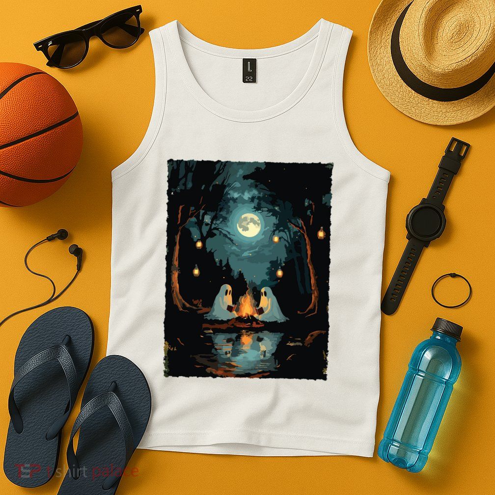 Vintage Ghost Book Reading Camping Gothic Halloween Teachers Tank Top