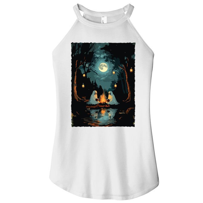 Vintage Ghost Book Reading Camping Gothic Halloween Teachers Women's Perfect Tri Rocker Tank