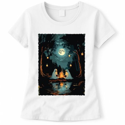 Vintage Ghost Book Reading Camping Gothic Halloween Teachers Womens T-Shirt