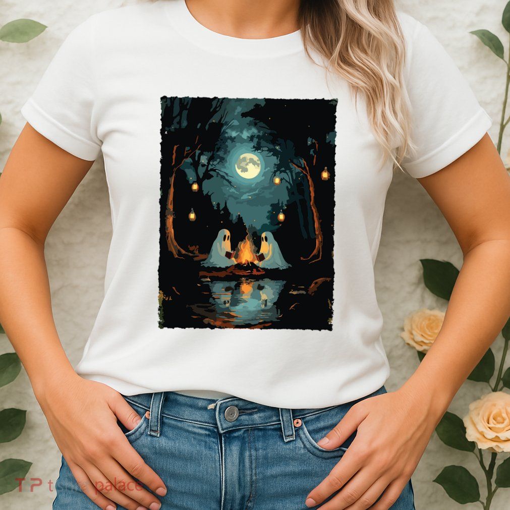Vintage Ghost Book Reading Camping Gothic Halloween Teachers Womens T-Shirt