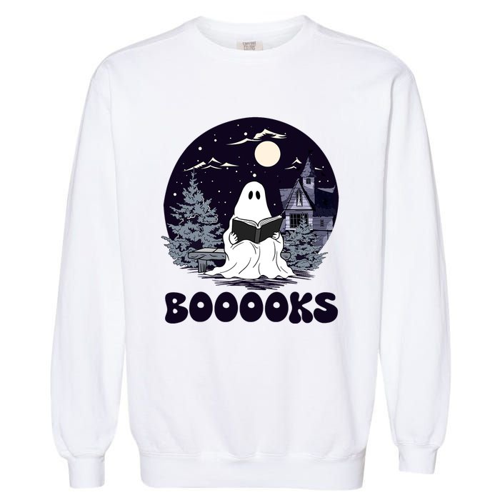 Vintage Ghost Book Reading Gothic Halloween Teacher Garment-Dyed Sweatshirt