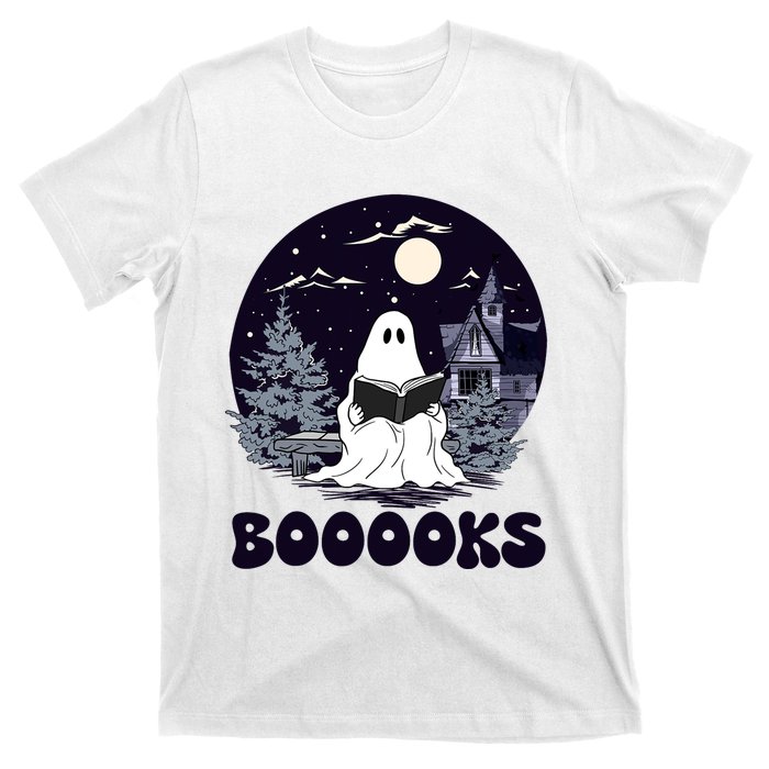 Vintage Ghost Book Reading Gothic Halloween Teacher T-Shirt