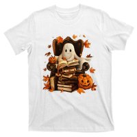 Vintage Ghost Book Reading Pumpkin Gothic Halloween Teachers T-Shirt