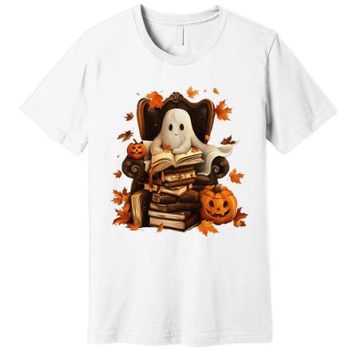 Vintage Ghost Book Reading Pumpkin Gothic Halloween Teachers Premium T-Shirt