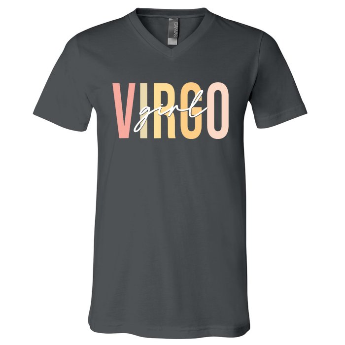 Virgo Girl Boho Retro Vintage Zodiac Birthday Womens V-Neck T-Shirt