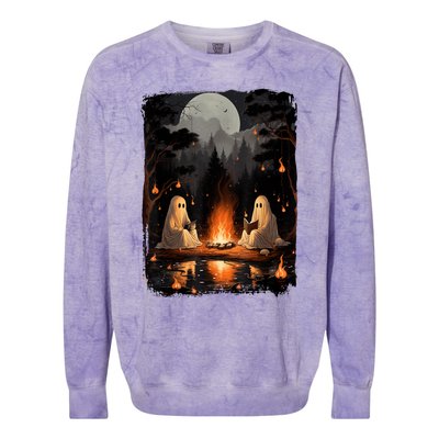 Vintage Ghost Book Reading Camping Gothic Halloween Teachers Colorblast Crewneck Sweatshirt