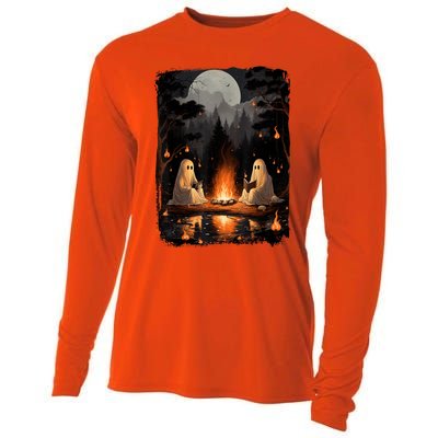 Vintage Ghost Book Reading Camping Gothic Halloween Teachers Cooling Performance Long Sleeve Crew