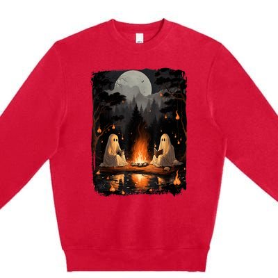 Vintage Ghost Book Reading Camping Gothic Halloween Teachers Premium Crewneck Sweatshirt