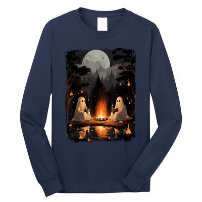 Vintage Ghost Book Reading Camping Gothic Halloween Teachers Long Sleeve Shirt