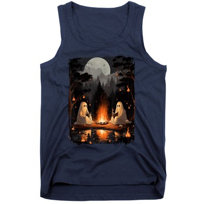 Vintage Ghost Book Reading Camping Gothic Halloween Teachers Tank Top