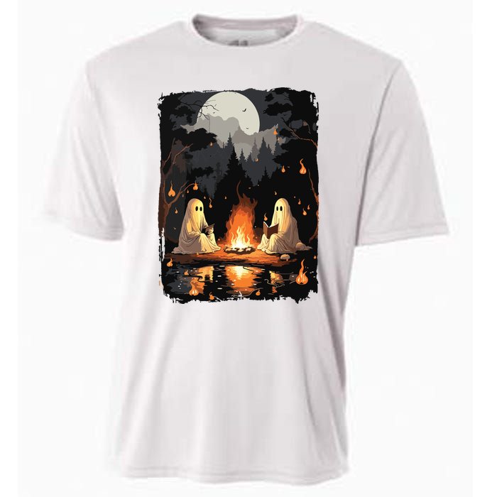 Vintage Ghost Book Reading Camping Gothic Halloween Teachers Cooling Performance Crew T-Shirt