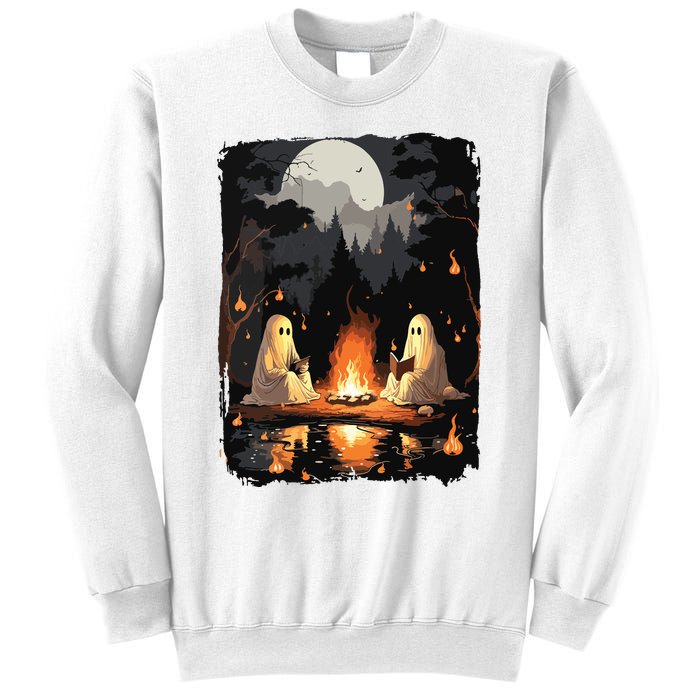 Vintage Ghost Book Reading Camping Gothic Halloween Teachers Sweatshirt