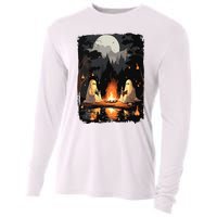 Vintage Ghost Book Reading Camping Gothic Halloween Teachers Cooling Performance Long Sleeve Crew