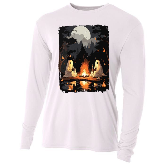 Vintage Ghost Book Reading Camping Gothic Halloween Teachers Cooling Performance Long Sleeve Crew