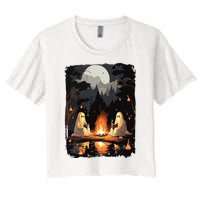 Vintage Ghost Book Reading Camping Gothic Halloween Teachers Women's Crop Top Tee