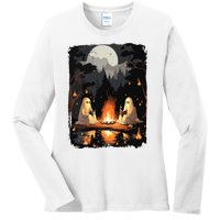 Vintage Ghost Book Reading Camping Gothic Halloween Teachers Ladies Long Sleeve Shirt