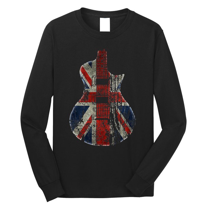 Vintage Guitar British Jack Union Flag Rock Guitarist Long Sleeve Shirt