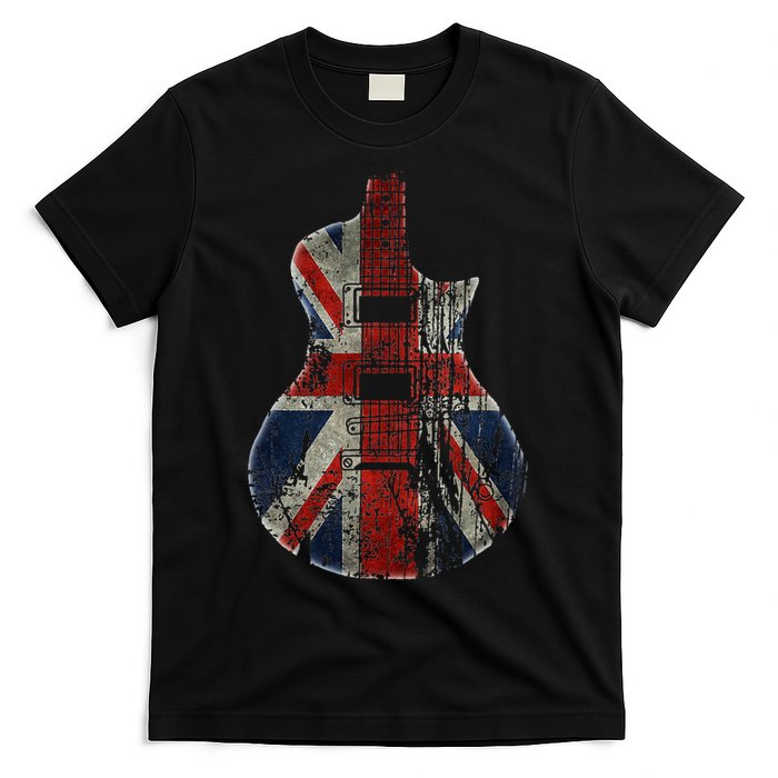 Vintage Guitar British Jack Union Flag Rock Guitarist T-Shirt