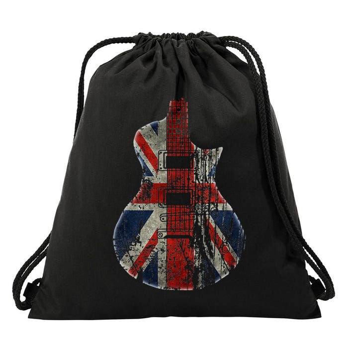 Vintage Guitar British Jack Union Flag Rock Guitarist Drawstring Bag