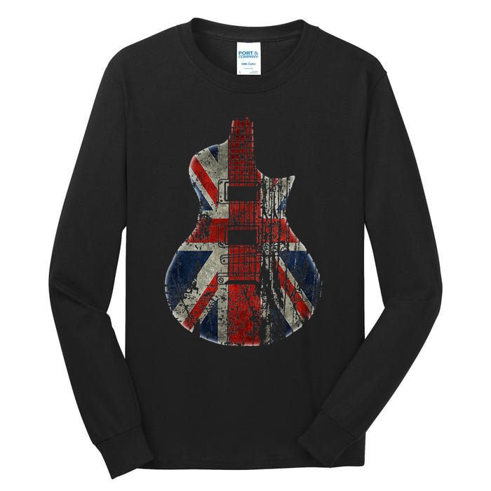 Vintage Guitar British Jack Union Flag Rock Guitarist Tall Long Sleeve T-Shirt