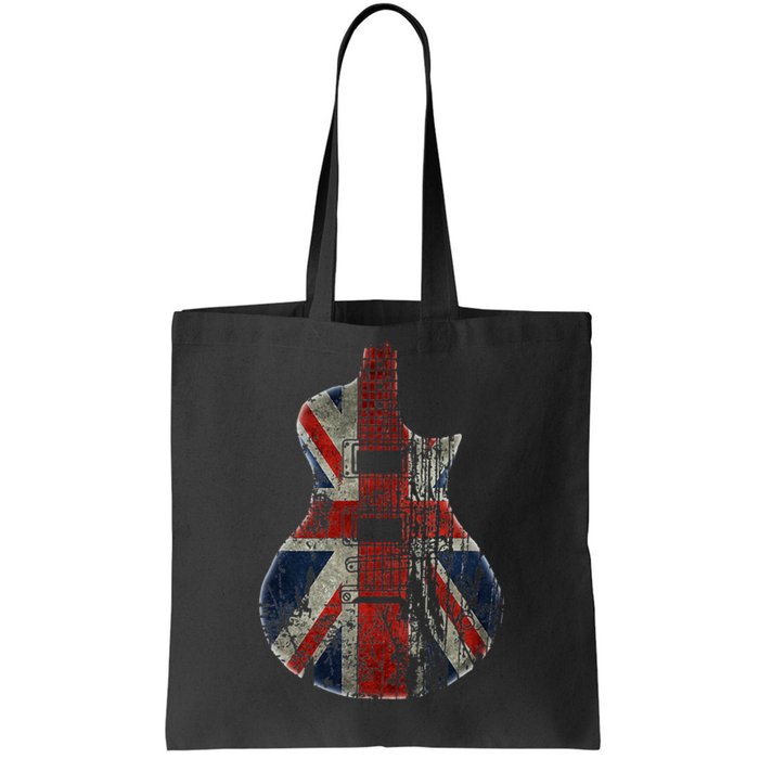 Vintage Guitar British Jack Union Flag Rock Guitarist Tote Bag