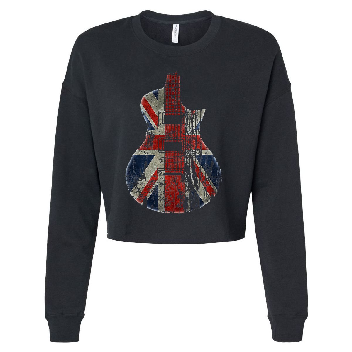 Vintage Guitar British Jack Union Flag Rock Guitarist Cropped Pullover Crew