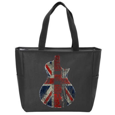 Vintage Guitar British Jack Union Flag Rock Guitarist Zip Tote Bag