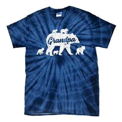 Vintage Grandpa Bear With 5 Cub Fathers Day Tie-Dye T-Shirt