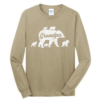 Vintage Grandpa Bear With 5 Cub Fathers Day Tall Long Sleeve T-Shirt