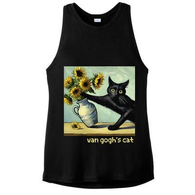 Van Gogh Black Cat With Sunflowers Funny Cat Painting Art Gift Ladies PosiCharge Tri-Blend Wicking Tank