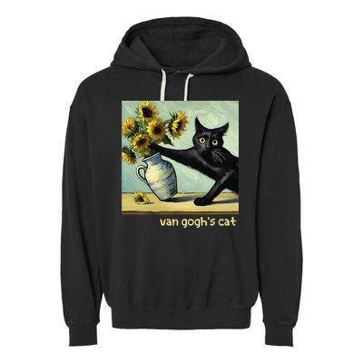 Van Gogh Black Cat With Sunflowers Funny Cat Painting Art Gift Garment-Dyed Fleece Hoodie
