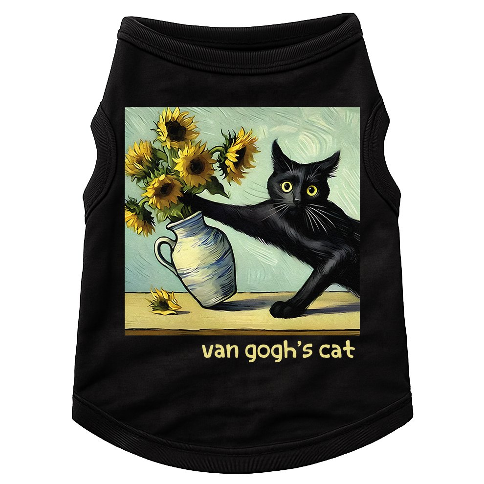 Van Gogh Black Cat With Sunflowers Funny Cat Painting Art Gift Doggie Tank