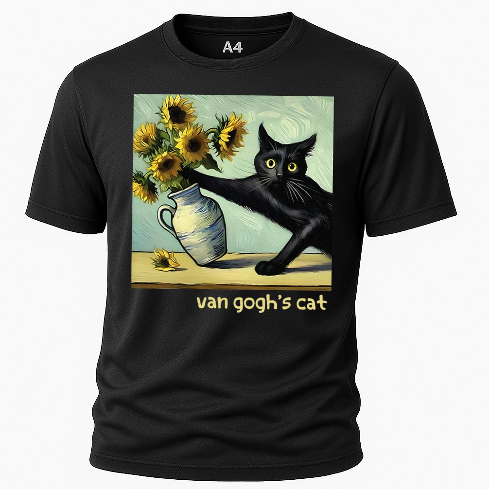 Van Gogh Black Cat With Sunflowers Funny Cat Painting Art Gift Performance Shirt