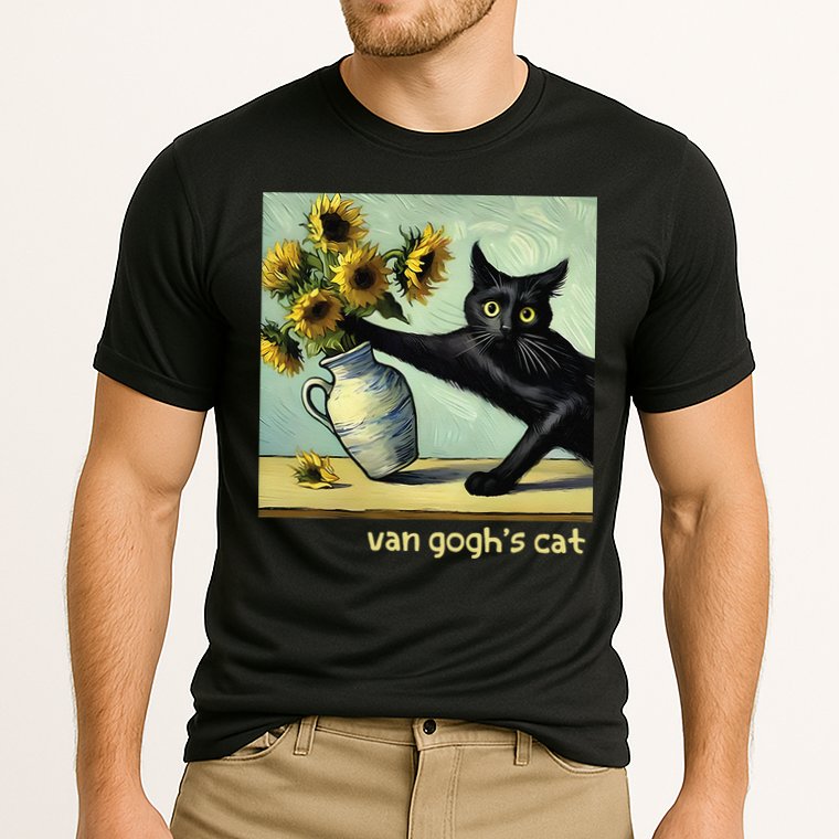 Van Gogh Black Cat With Sunflowers Funny Cat Painting Art Gift Cooling Performance Crew T-Shirt