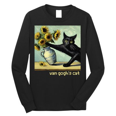 Van Gogh Black Cat With Sunflowers Funny Cat Painting Art Gift Long Sleeve Shirt