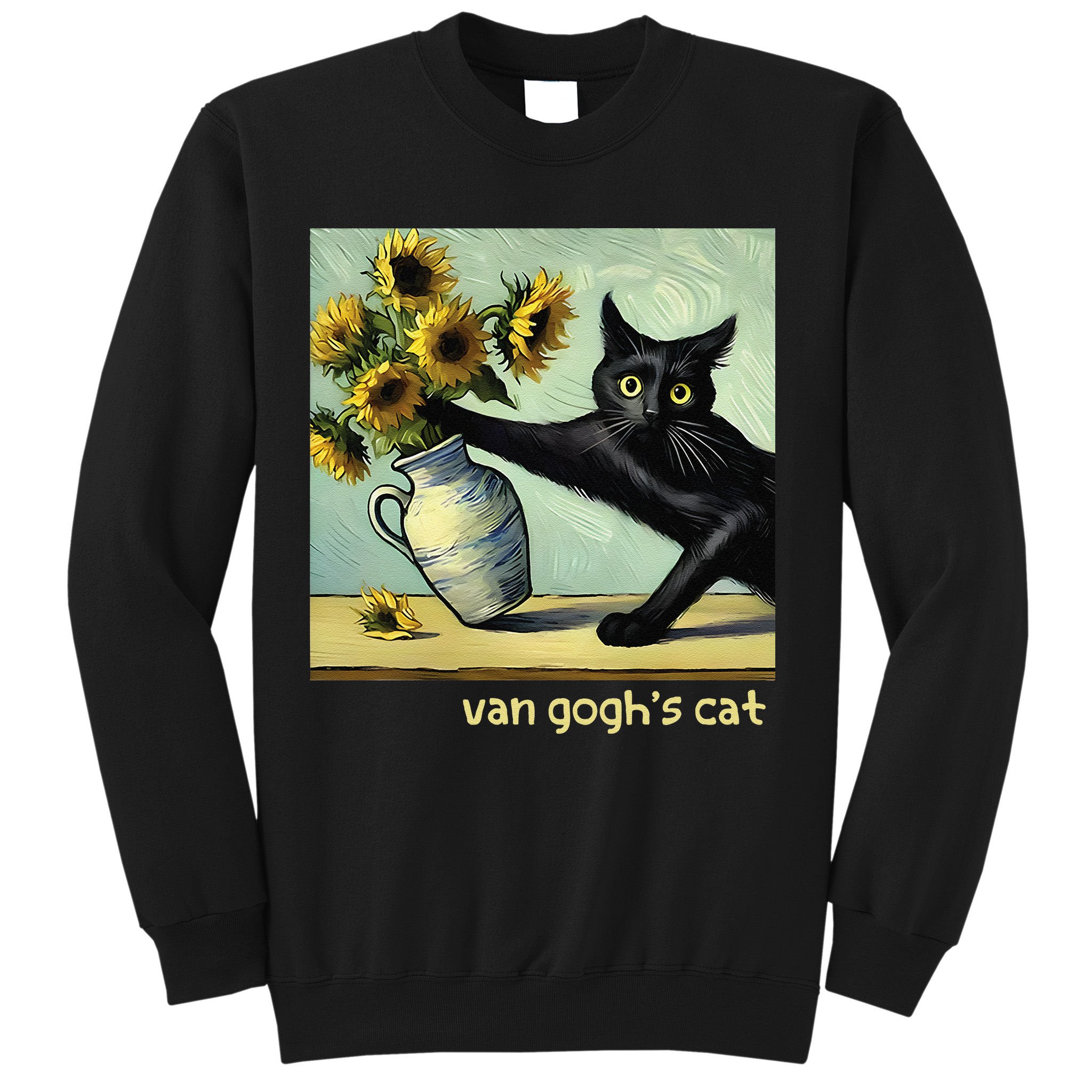Van Gogh Black Cat With Sunflowers Funny Cat Painting Art Gift Sweatshirt