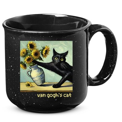 Van Gogh Black Cat With Sunflowers Funny Cat Painting Art Gift 15oz Campfire Ceramic Mug