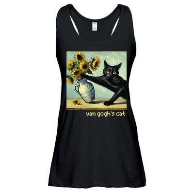 Van Gogh Black Cat With Sunflowers Funny Cat Painting Art Gift Ladies Essential Flowy Tank