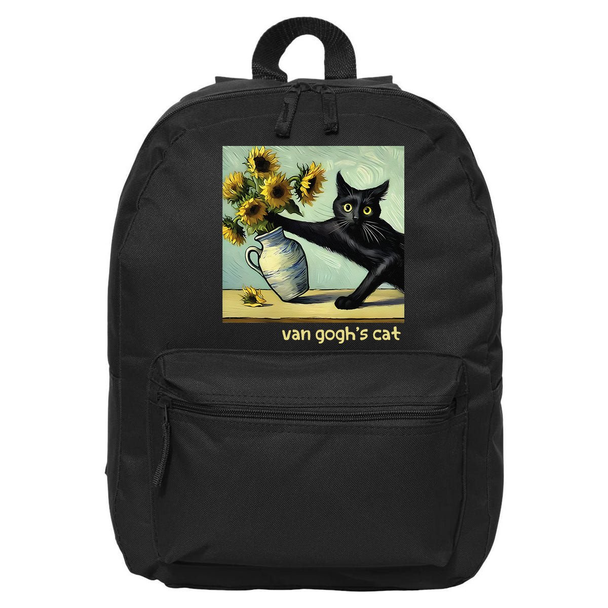 Van Gogh Black Cat With Sunflowers Funny Cat Painting Art Gift 16 in Basic Backpack