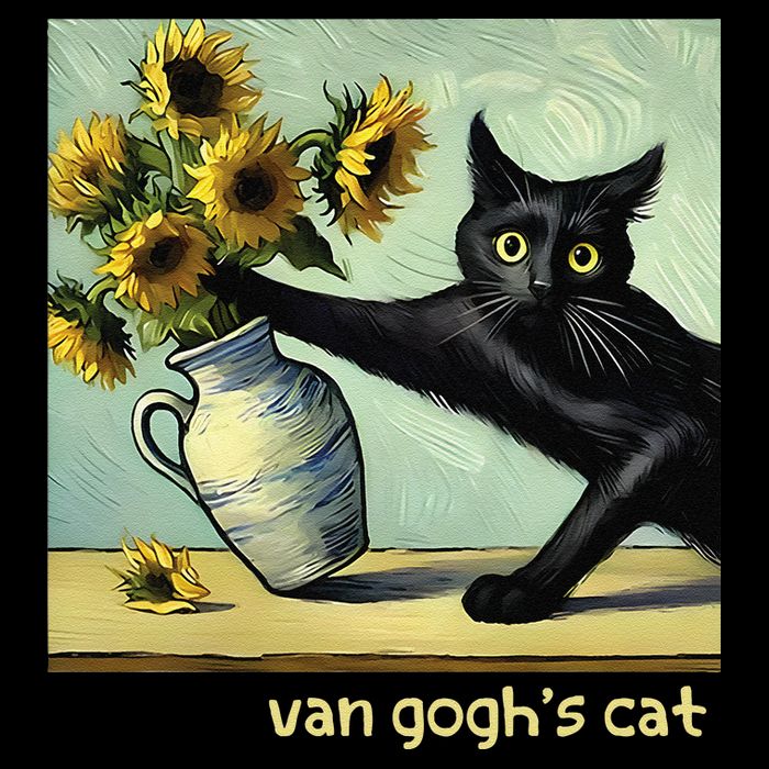 Van Gogh Black Cat With Sunflowers Funny Cat Painting Art Gift 16 in Basic Backpack