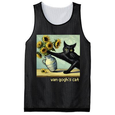 Van Gogh Black Cat With Sunflowers Funny Cat Painting Art Gift Mesh Reversible Basketball Jersey Tank