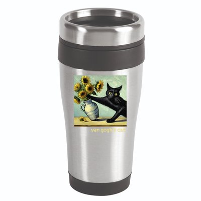Van Gogh Black Cat With Sunflowers Funny Cat Painting Art Gift 16oz Travel Tumbler